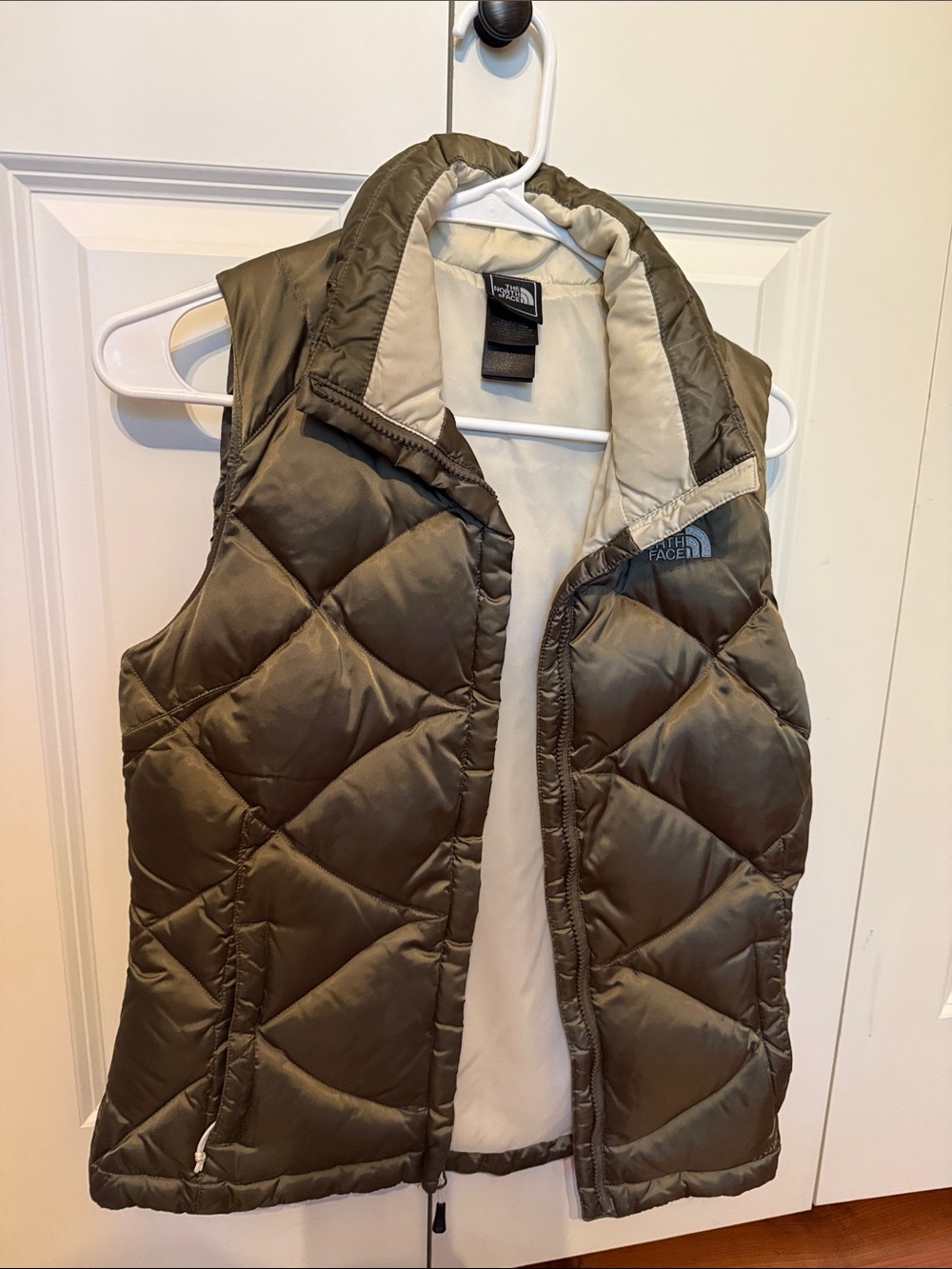 The North Face Women's Quilted Olive Vest with Cream Lining